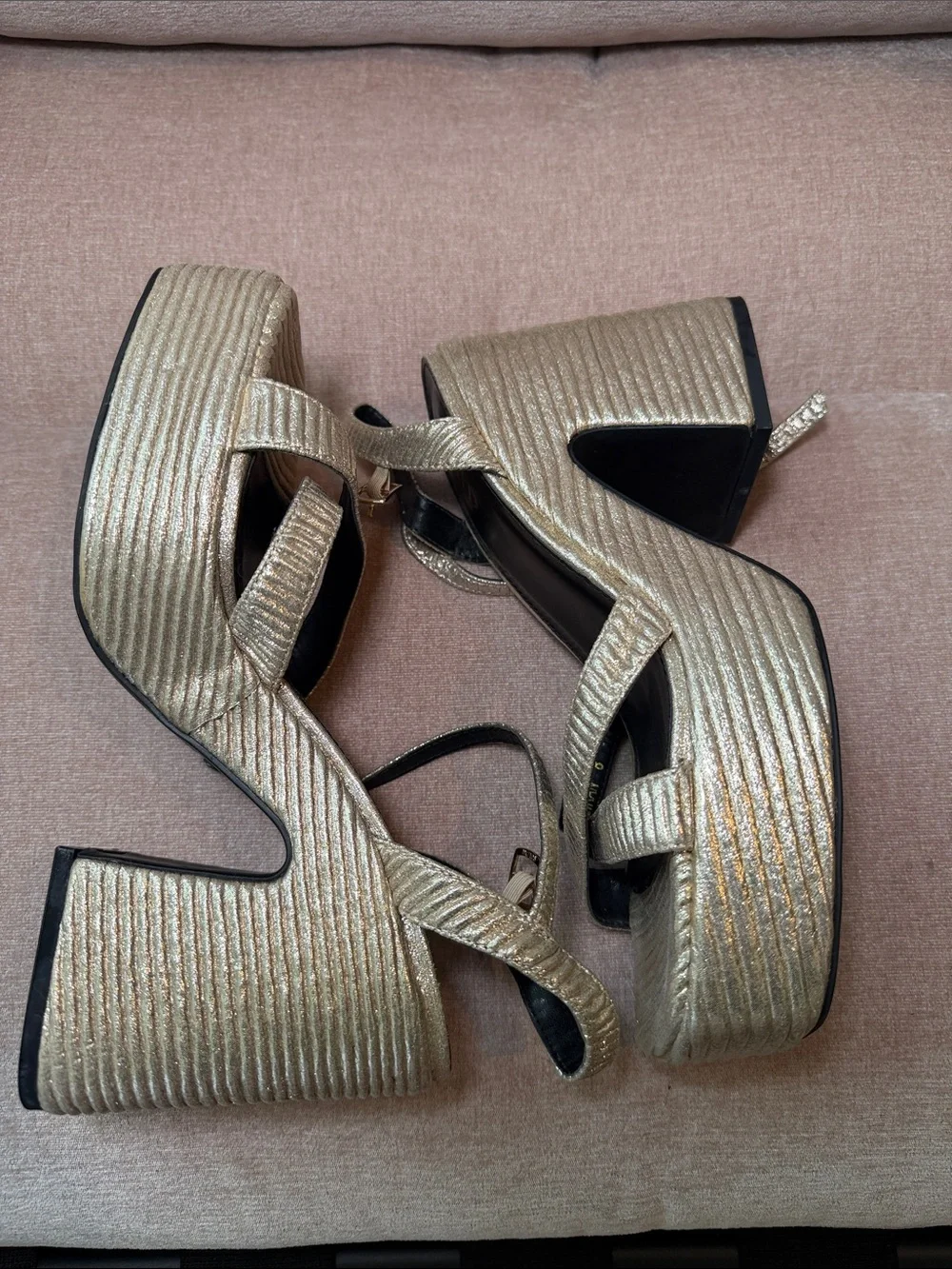 Gold Platform Slingback Heeled Sandals - Women
